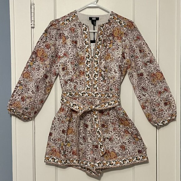 Paige NWT puglia belted romper blanc multi size 2 linen floral printed boho - Picture 1 of 15